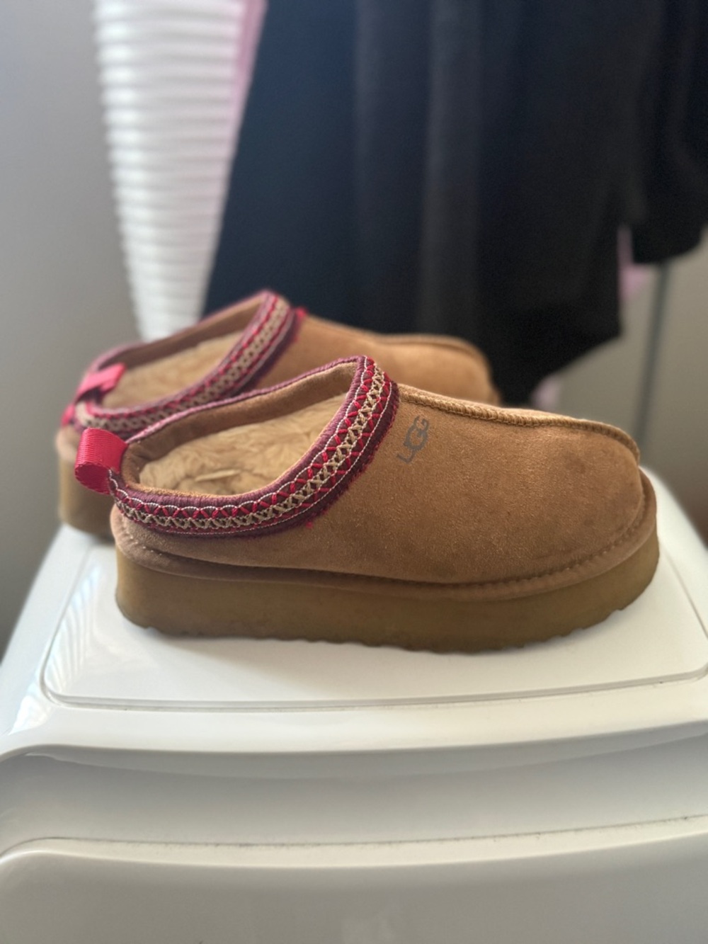 UGG Chestnut Suede Slip-On Clog with Pink Accent